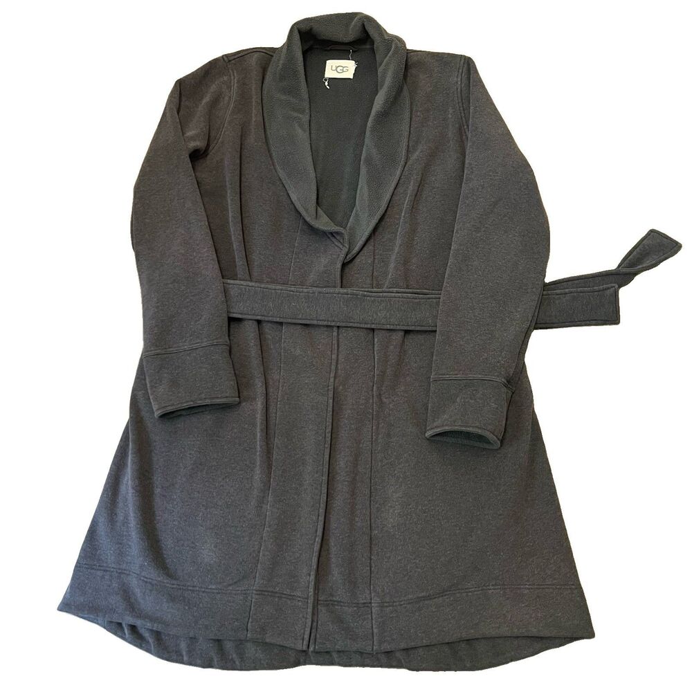 UGG Blanche II Robe Heather Gray Double Knit Tie Belt Women's XL Fleece Cotton